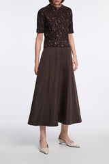 Dorothee Schumacher Techno Stretch A-Line Nylon Midi Skirt in Chocolate Brown