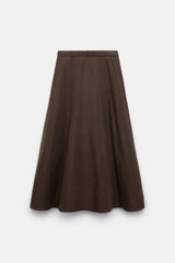 Dorothee Schumacher Techno Stretch A-Line Nylon Midi Skirt in Chocolate Brown