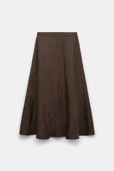Dorothee Schumacher Techno Stretch A-Line Nylon Midi Skirt in Chocolate Brown