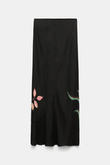 Dorothee Schumacher Silk Midi Skirt with Placement Print in Black