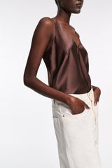 Dorothee Schumacher V-Neck Silk Camisole in Chocolate Brown