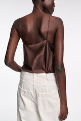 Dorothee Schumacher V-Neck Silk Camisole in Chocolate Brown