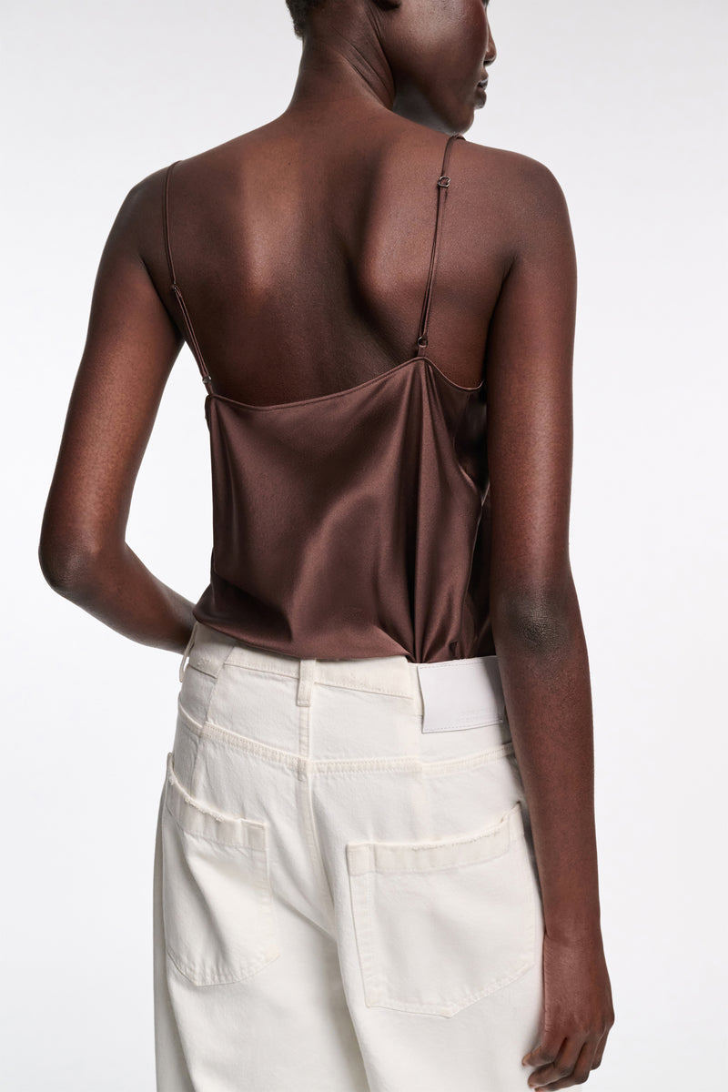 Dorothee Schumacher V-Neck Silk Camisole in Chocolate Brown
