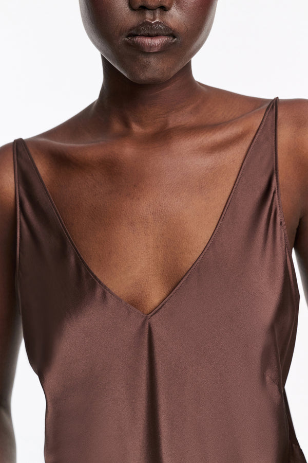 Dorothee Schumacher V-Neck Silk Camisole in Chocolate Brown