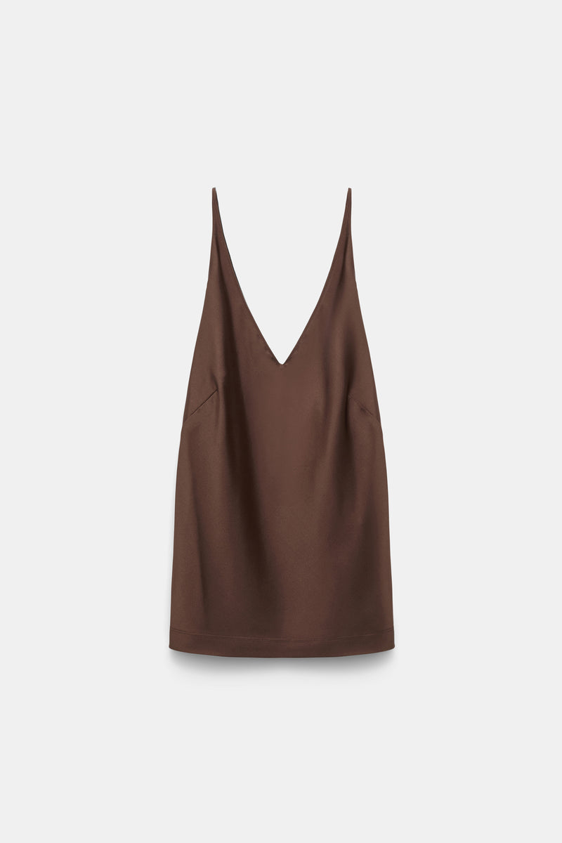Dorothee Schumacher V-Neck Silk Camisole in Chocolate Brown