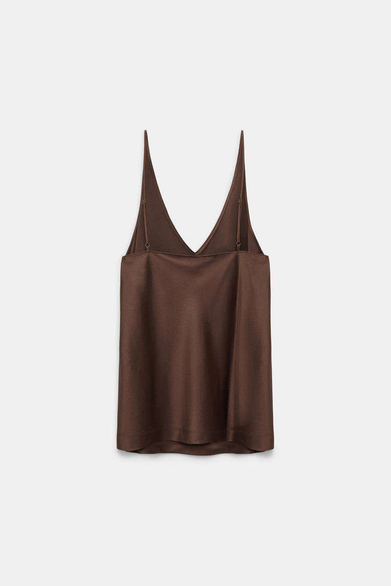 Dorothee Schumacher V-Neck Silk Camisole in Chocolate Brown