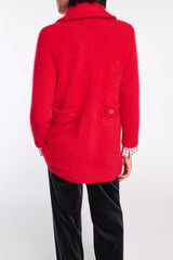 Dorothee Schumacher Virgin Merino-Cashmere Fuzzy Knit Collared Jacket in Lollipop