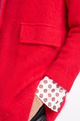 Dorothee Schumacher Virgin Merino-Cashmere Fuzzy Knit Collared Jacket in Lollipop