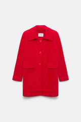 Dorothee Schumacher Virgin Merino-Cashmere Fuzzy Knit Collared Jacket in Lollipop