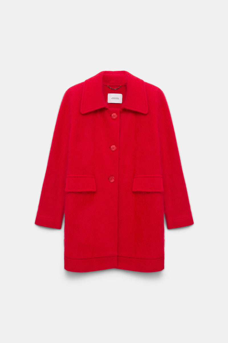 Dorothee Schumacher Virgin Merino-Cashmere Fuzzy Knit Collared Jacket in Lollipop