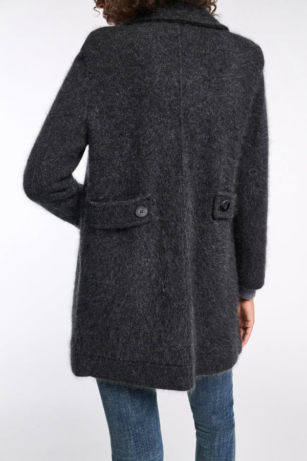 Dorothee Schumacher Virgin Merino-Cashmere Fuzzy Knit Collared Jacket in Dark Grey