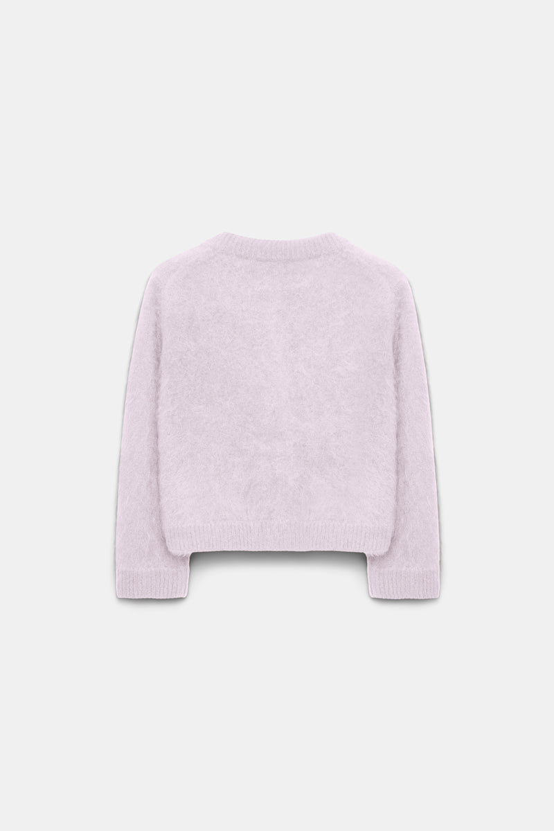 Dorothee Schumacher Virgin Merino-Cashmere Fuzzy Knit Cropped Cardigan in Orchidee