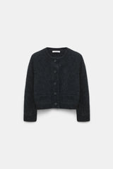 Dorothee Schumacher Virgin Merino-Cashmere Fuzzy Knit Cropped Cardigan in Grey