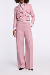 Dorothee Schumacher Viscose Crepe Piqué Wide Leg Suiting Trousers  in Lilac Pink