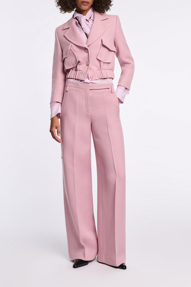 Dorothee Schumacher Viscose Crepe Piqué Wide Leg Suiting Trousers  in Lilac Pink