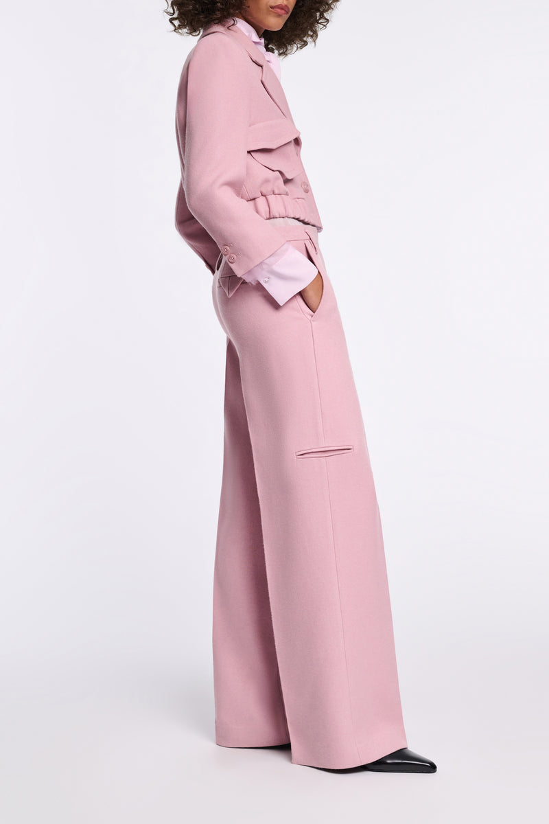 Dorothee Schumacher Viscose Crepe Piqué Wide Leg Suiting Trousers  in Lilac Pink
