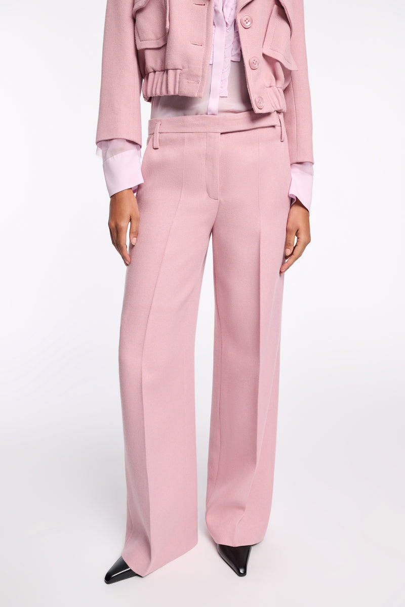 Dorothee Schumacher Viscose Crepe Piqué Wide Leg Suiting Trousers  in Lilac Pink