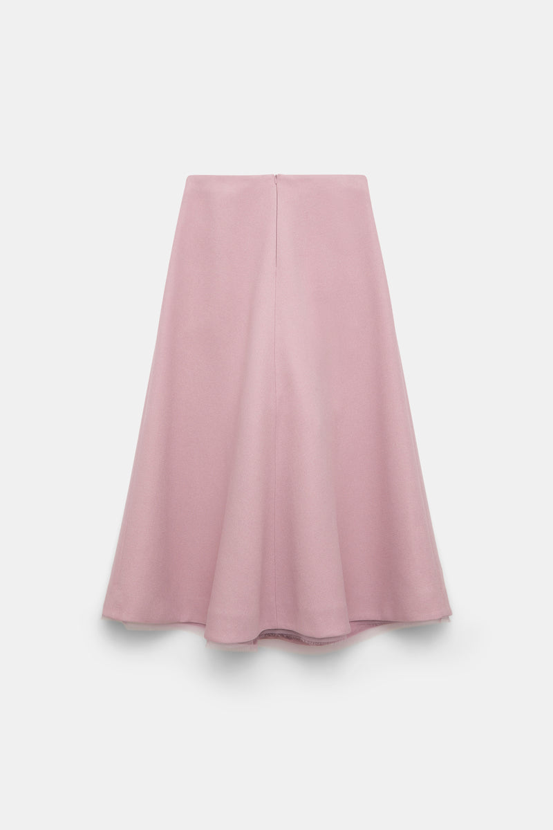 Dorothee Schumacher Viscose Crepe Piqué A-Line Midi Skirt in Lilac Pink
