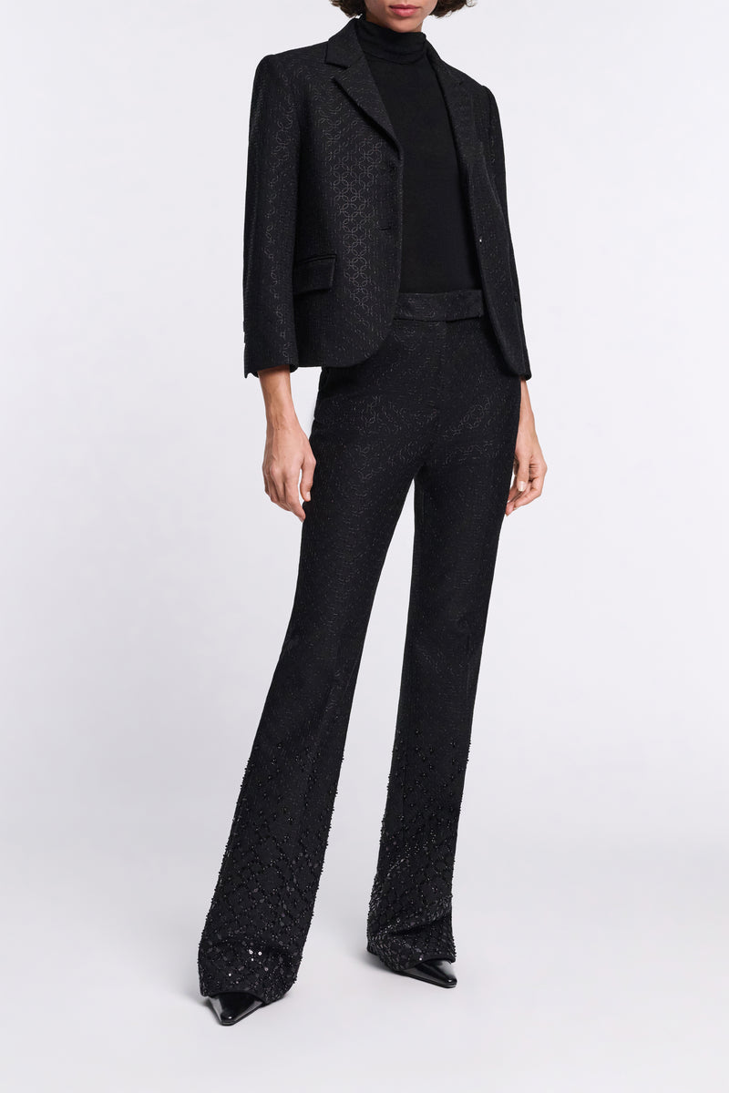 Dorothee Schumacher Flared Embroidered Punto Milano Trousers in Black