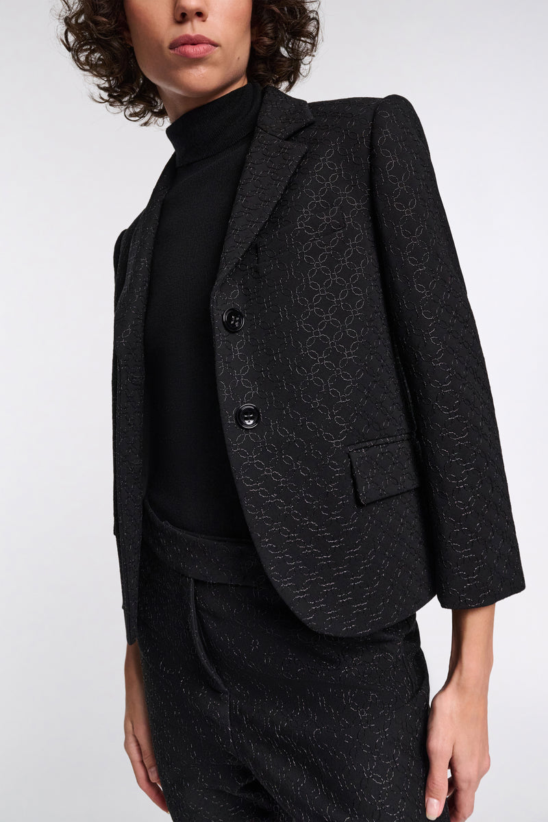 Dorothee Schumacher Cropped Embroidered Punto Milano Jacket in Black