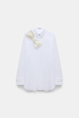Dorothee Schumacher Crisp Cotton Poplin White Button-Up Blouse with Bow Brooch in White