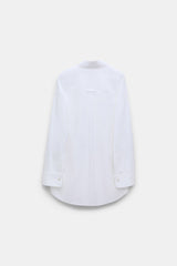 Dorothee Schumacher Crisp Cotton Poplin White Button-Up Blouse with Bow Brooch in Black