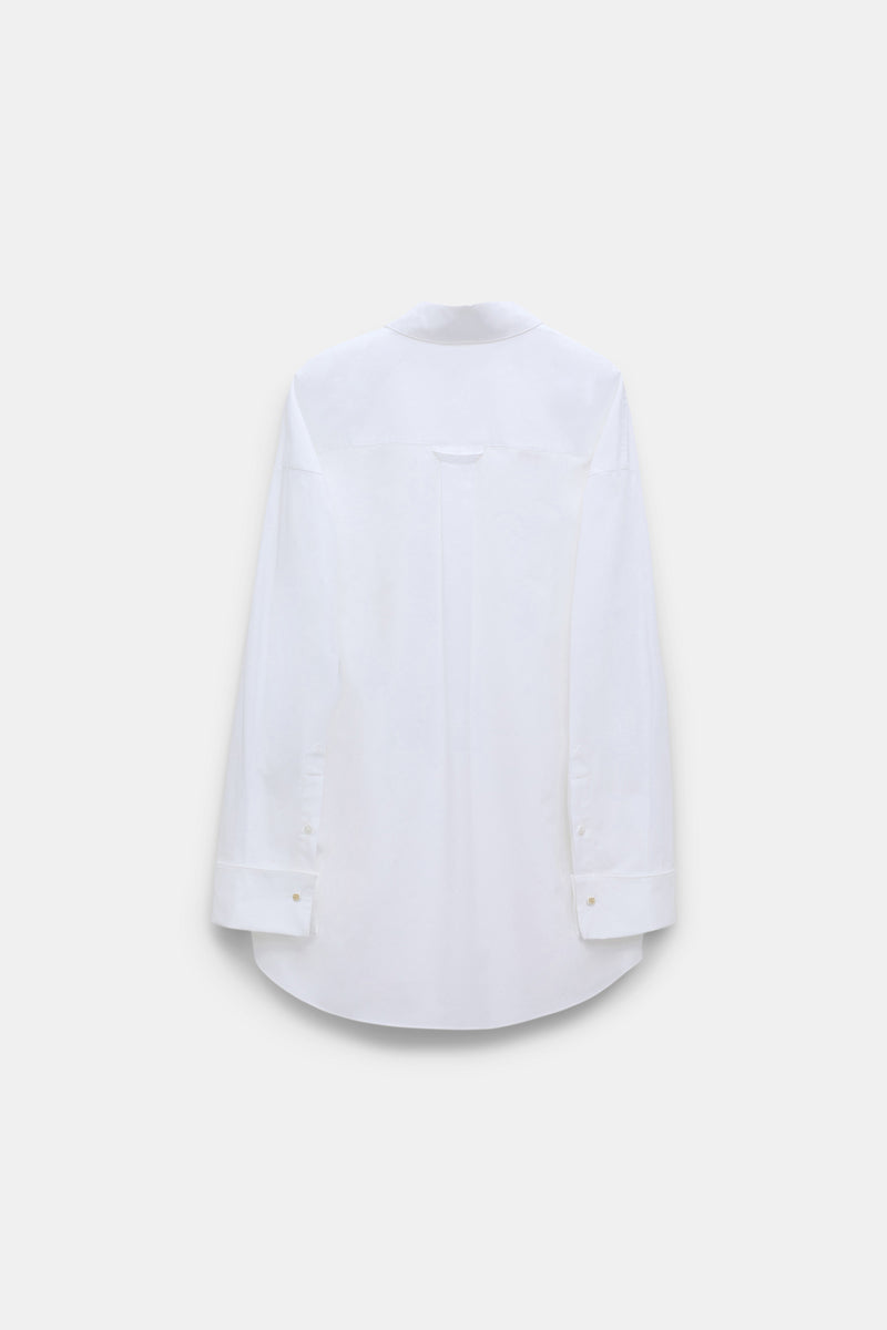 Dorothee Schumacher Crisp Cotton Poplin White Button-Up Blouse with Bow Brooch in Black