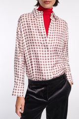 Dorothee Schumacher Silk Button-Up Blouse in Ornamental Motif in White and Red