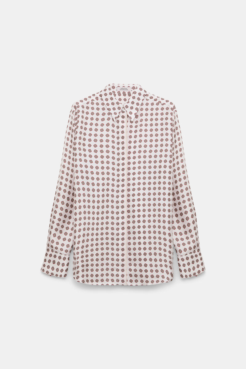 Dorothee Schumacher Silk Button-Up Blouse in Ornamental Motif in White and Red