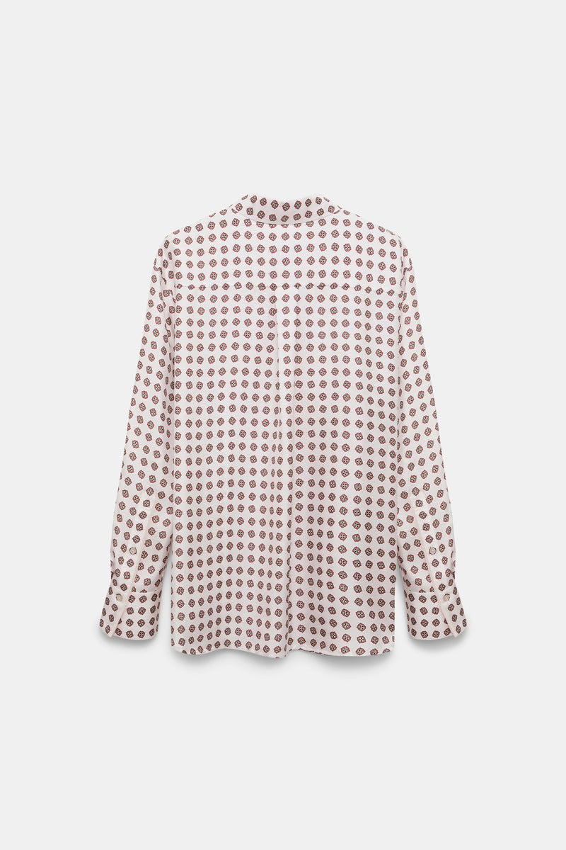 Dorothee Schumacher Silk Button-Up Blouse in Ornamental Motif in White and Red