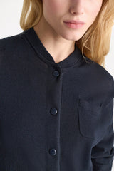 Dorothee Schumacher Stretch Knit Cotton Wool Cardigan in Navy