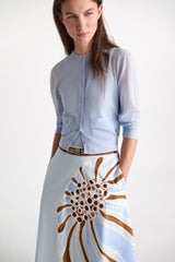 Dorothee Schumacher Knit Cotton Crepe Layered Cardigan in Light Blue