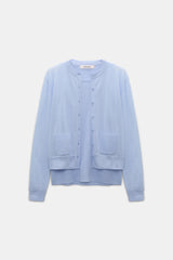 Dorothee Schumacher Knit Cotton Crepe Layered Cardigan in Light Blue