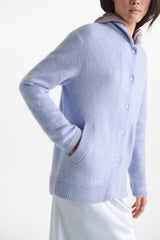 Dorothee Schumacher Merino-Cashmere Knit Bomber Jacket in Light Blue Vancouver. Shop Online or in Store.