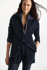 Dorothee Schumacher Merino-Cashmere Knit Bomber Jacket in Navy Vancouver. Shop Online or in Store.