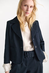 Dorothee Schumacher Cropped Cotton Blazer in Navy