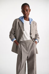 Dorothee Schumacher Oversized Plaid Blazer with Ruched Sleeves in Black & White