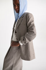 Dorothee Schumacher Oversized Plaid Blazer with Ruched Sleeves in Black & White