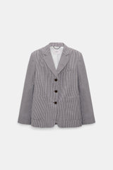 Dorothee Schumacher Oversized Plaid Blazer with Ruched Sleeves in Black & White