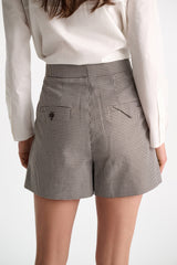 Dorothee Schumacher Tech Linen Plaid Shorts in Black & White