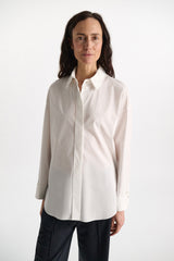 Dorothee Schumacher Cotton Poplin Shirt with Floral Collar in White Vancouver. Shop Online or in Store.