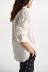 Dorothee Schumacher Cotton Poplin Shirt with Floral Collar in White Vancouver. Shop Online or in Store.