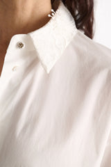 Dorothee Schumacher Cotton Poplin Shirt with Floral Collar in White Vancouver. Shop Online or in Store.