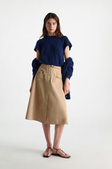 Dorothee Schumacher Short Sleeve Cashmere T-shirt with Pointelle Sleeves in Ocean Blue
