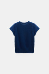 Dorothee Schumacher Short Sleeve Cashmere T-shirt with Pointelle Sleeves in Ocean Blue