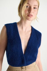 Dorothee Schumacher Knit Cashmere Pointelle Vest with Open-Work Details in Ocean Blue