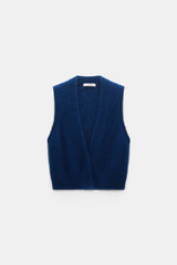 Dorothee Schumacher Knit Cashmere Pointelle Vest with Open-Work Details in Ocean Blue