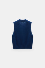 Dorothee Schumacher Knit Cashmere Pointelle Vest with Open-Work Details in Ocean Blue