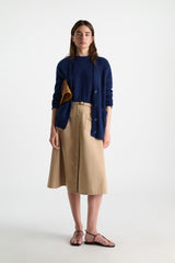 Dorothee Schumacher V-neck Cashmere Cardigan with Pointelle Open-Work Details in Ocean Blue