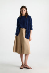 Dorothee Schumacher V-neck Cashmere Cardigan with Pointelle Open-Work Details in Ocean Blue